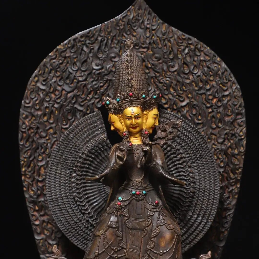 Six Armed Vajra Bodhisattva Statue Pure Copper Gold Gilded Tibetan Buddhist Retro Home Temple Altar Decor Ornament