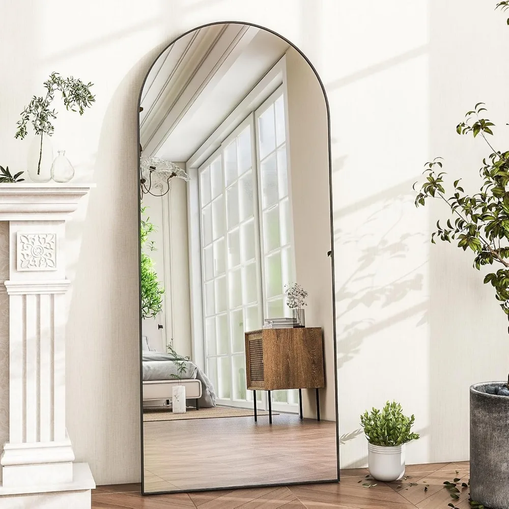 Espejo inclinado moderno de longitud completa con marco de aluminio, 64x21, independiente o colgante, decoración contemporánea para el hogar para espacios grandes