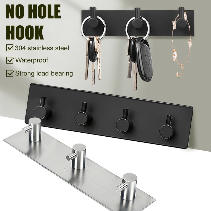 Self-Adhesive Wall Hooks For Hanging Keys Clothes Stainless Steel Towel Holder Multipurpose Door Back Hook Bathroom Accessories