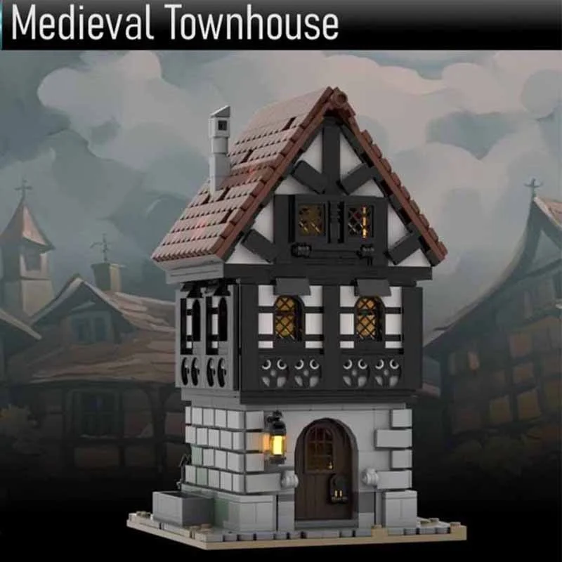 1259 Uds. MOC casa de ciudad Medieval modelo castado Juguetes de bloques de construcción construcción montar regalos de navidad Idea DIY educación