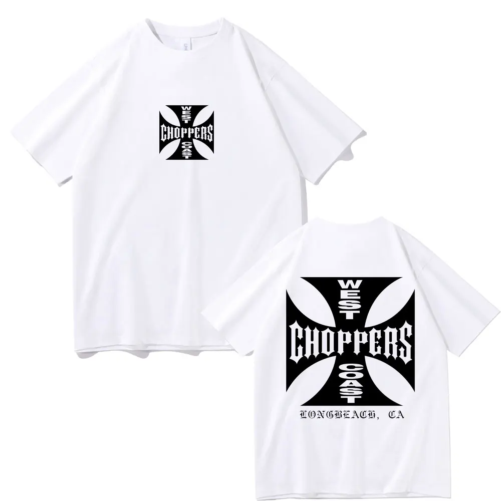 West Coast Choppers Cross Frame Print Tshirt pria Hip Hop Streetwear kaus ukuran besar Fashion TEE pria bulu lengan pendek