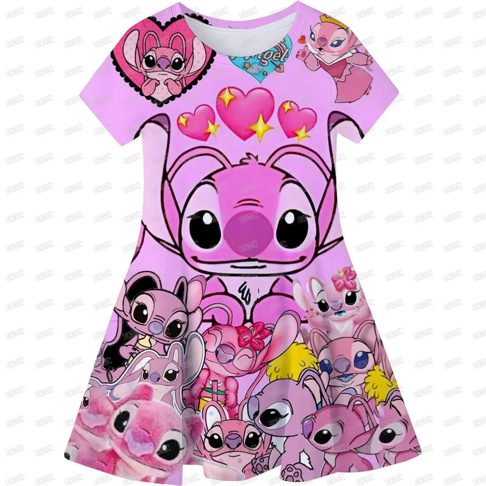 Children\'s Princess Dresses Girl Birthday Clothing Girls Cartoon Stitch Dress Summer Cute Casual Kids Home wear Clothing Top Tee