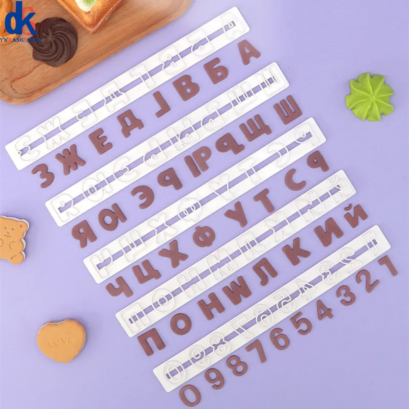 5pcs Cake Tools Russian Alphabet Letters Numbe Cutter Set Biscuit Stamp Mould Baking Sugarcraft Mold