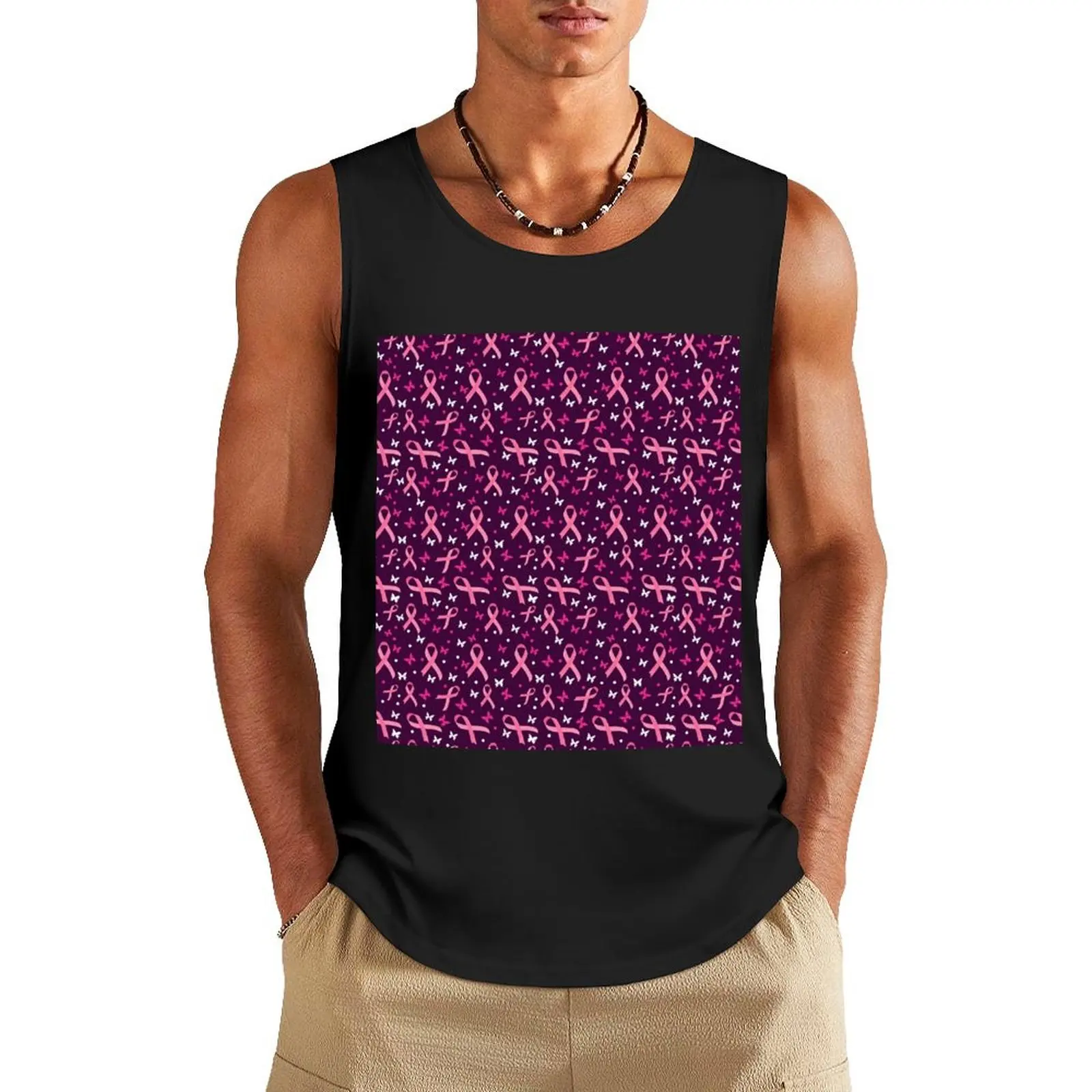 

Breast Cancer Pattern With Pink Ribbon Tank Top gym men man sexycostume