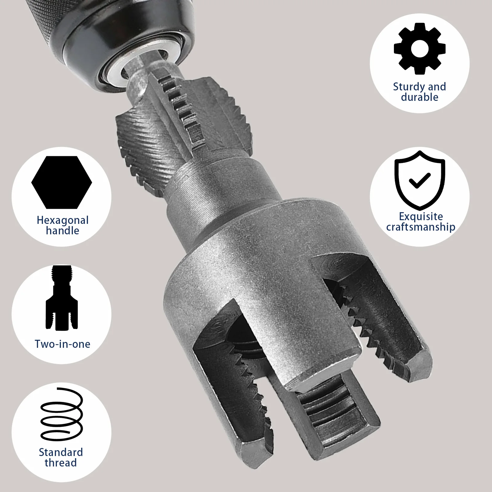 Pipe Thread Cutting Tool PVC Pipe Threader Kit Electric Drill Compatible Integrated Internal & External Pipe Threading Tool