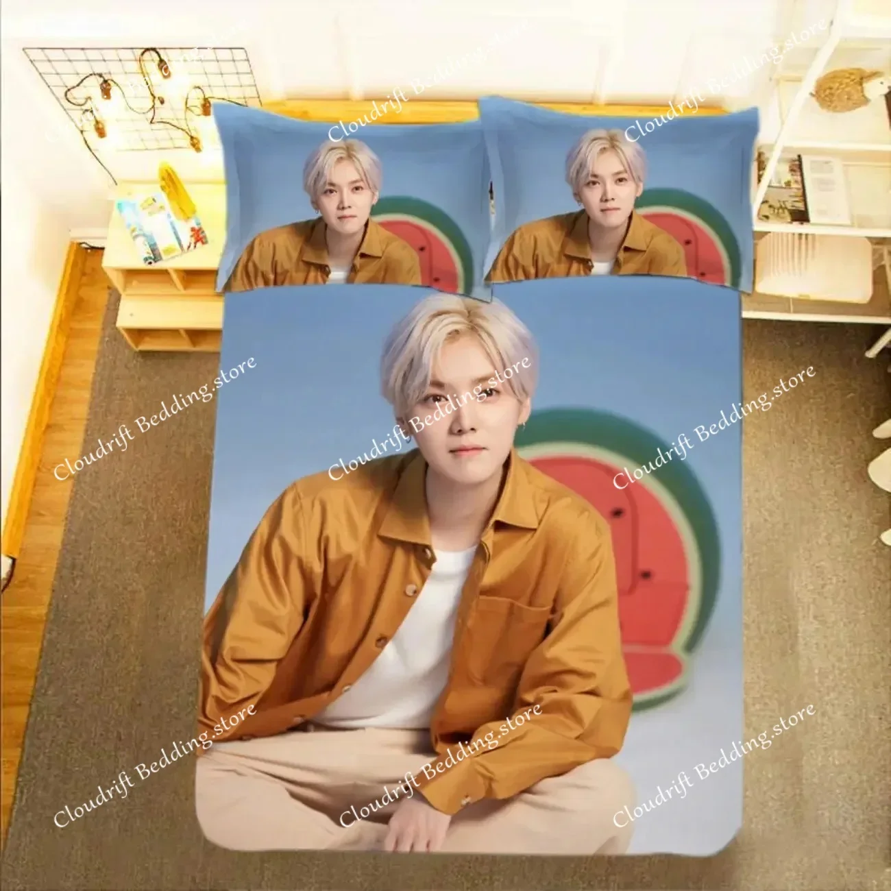 

Lu Han Picture Double Bedding Set LH Lifestyle Photo Single Dormitory Student Knit Duvet Cover+ Pillowcase026