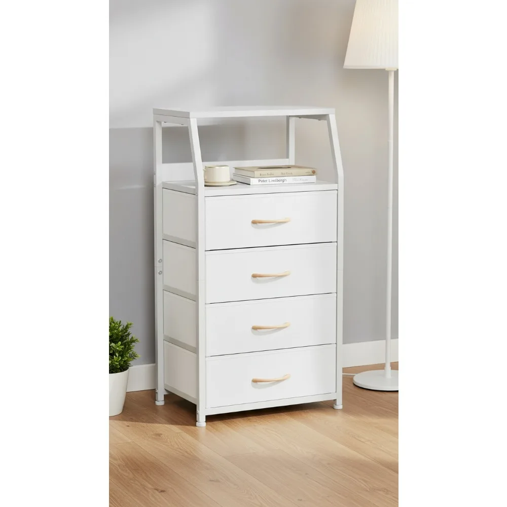 

Высокая башня для хранения с 4 ящиками, современный комод со стальным каркасом и деревянной столешницей для спальни, гостиной, детской комнаты