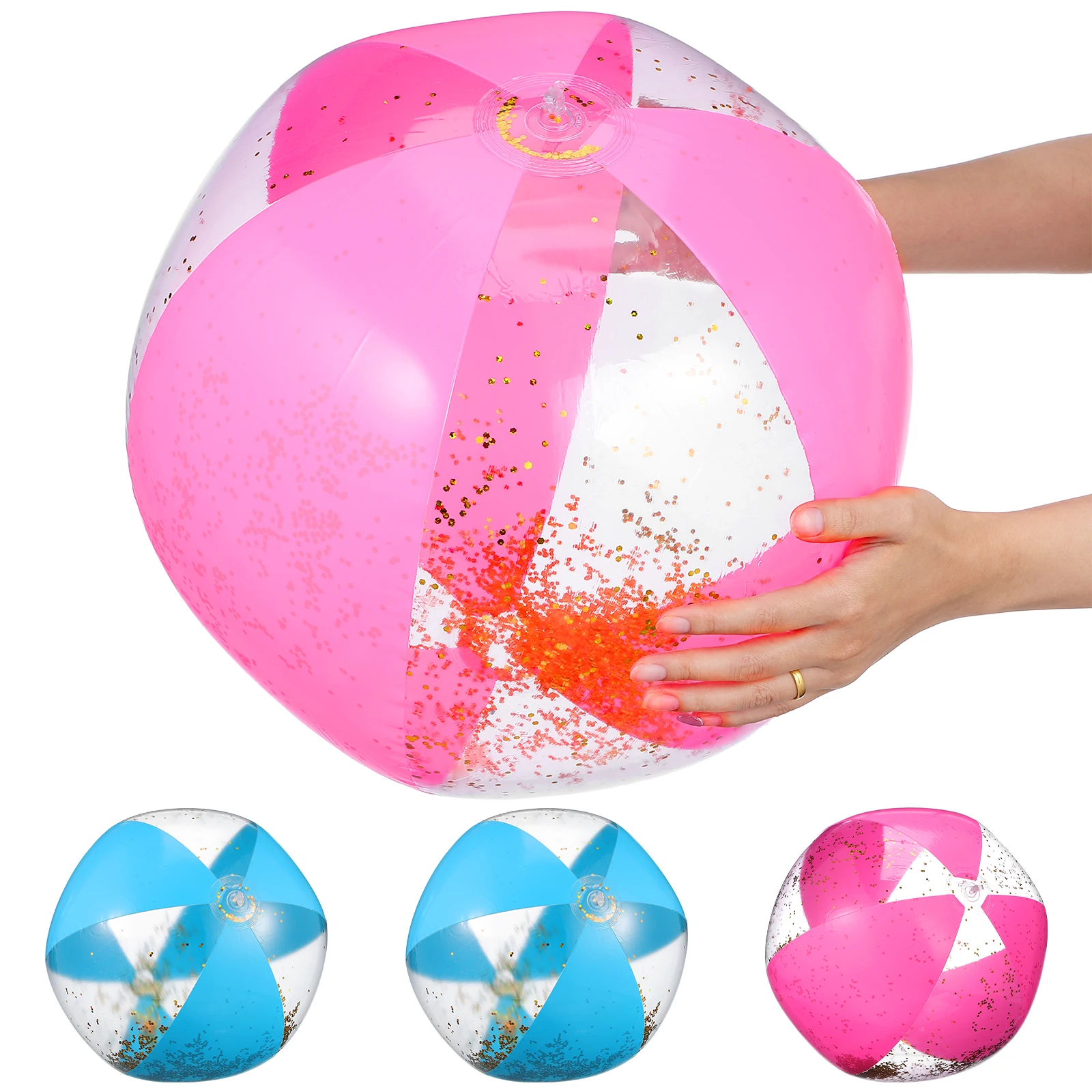 

4pcs Inflatable Sequin Balls 24Inch Glitter PVC Beach Pool Toys Stylish Decorative Ornaments for Kids Summer Outdoor