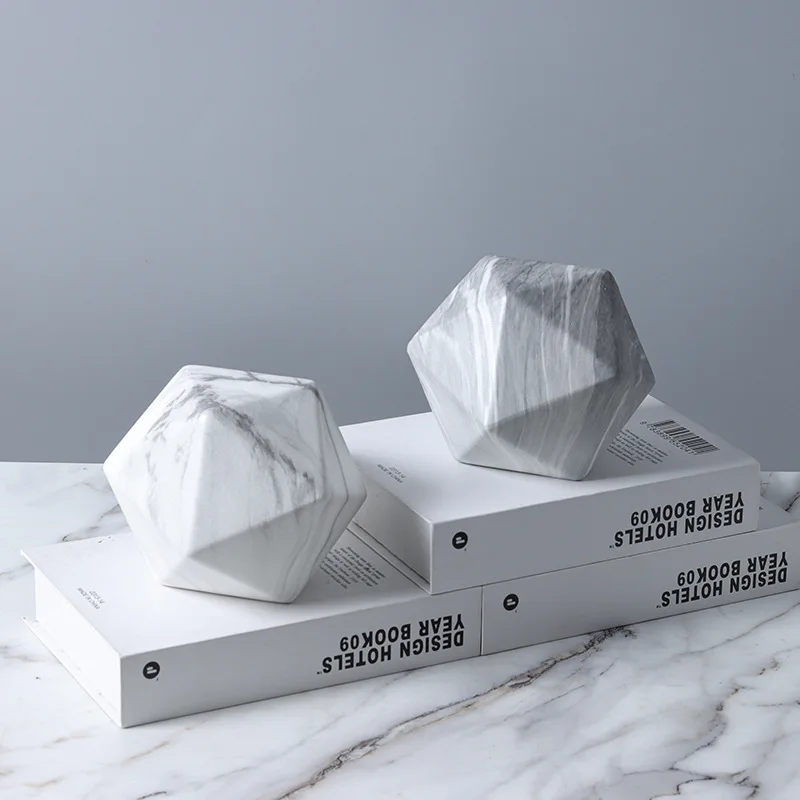 Geometric Polyhedral Ceramic Crafts, Marble Square Gold and Stone Decorative Dolls, Home Decorations