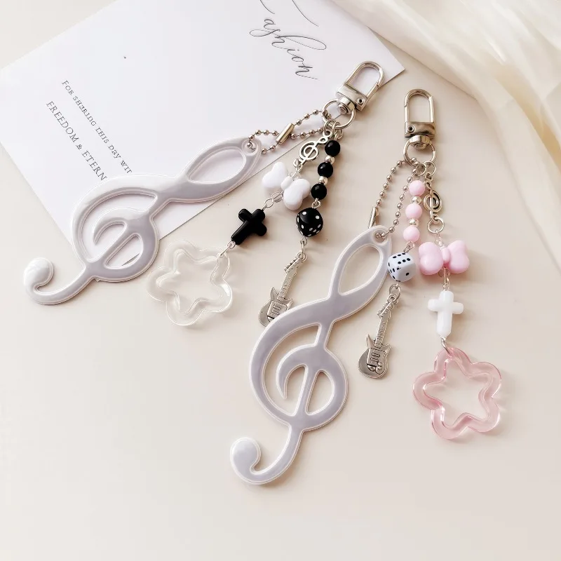 Reflective Music Note Guitar Keychain Organizer Music Note Bow Cute Heart Shape Bag Charm Kawaii Ins Style Ita Bag Key Holder