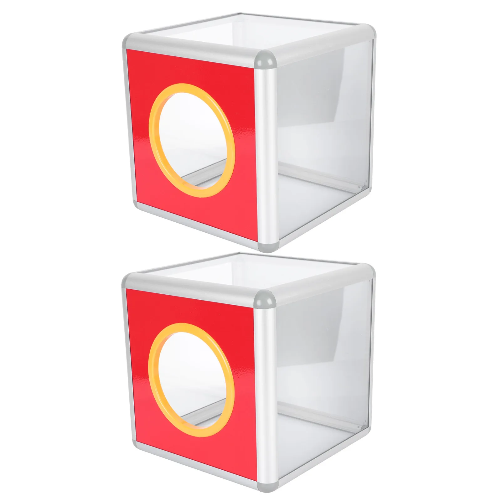 

2Pcs Aluminum Transparent Raffle Box Clear Lottery Drawing Container Large Round Opening for Parties Offices Contests Donations