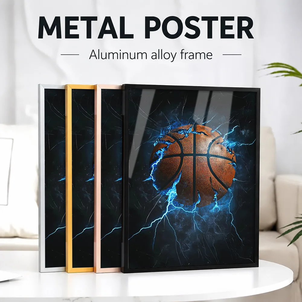 Basketball Sport Framed Metal Print Customized Photo Energetic Match Style Wall Art For Living Room And Office Hoops Fan Gift