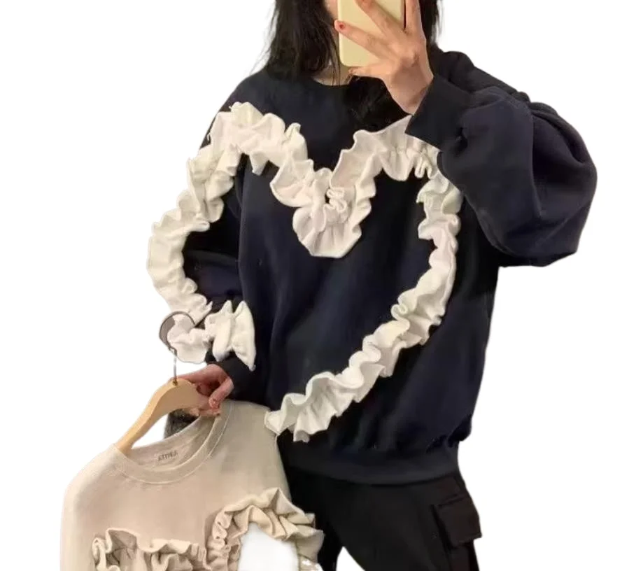 

Ruffles Sweatshirts Women Autmn Beige Sweatwear Lady sudadera mujer sweatshirts