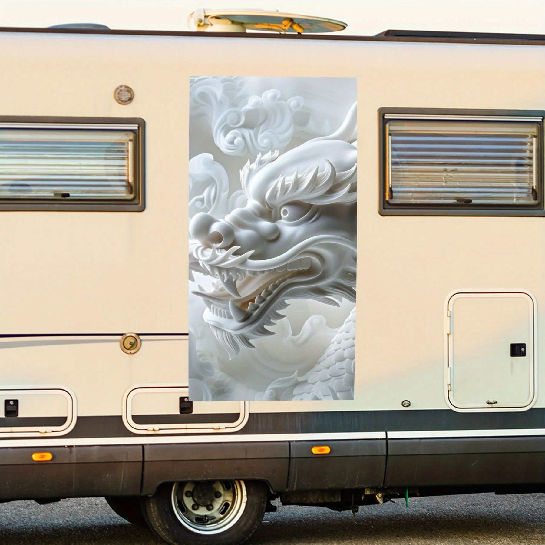 

Элегантная скульптура с головой белого дракона, художественная наклейка на автомобиль, виниловая наклейка на сторону дома двигателя, водонепроницаемая самоклеящаяся виниловая наклейка