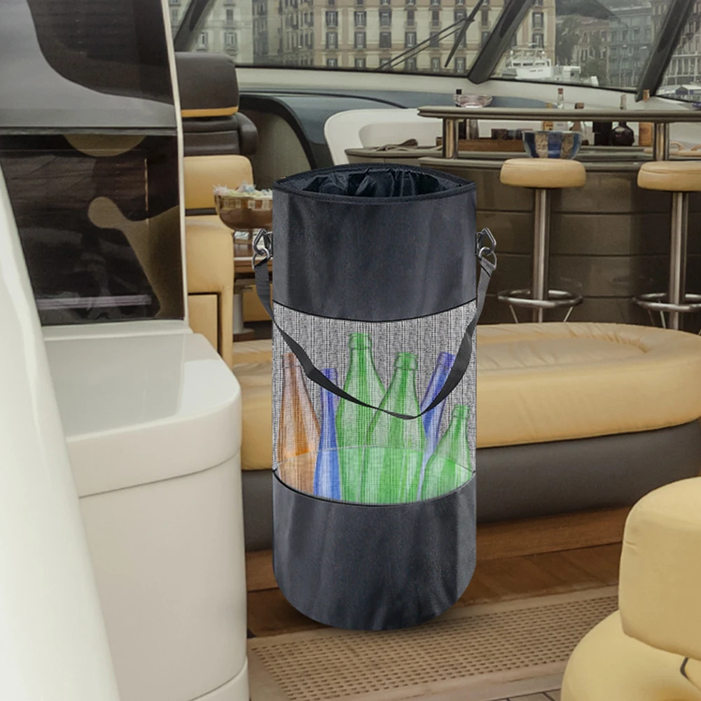 Boat Trash Can Mesh Garbage Bag Portable Mesh Boat Garbage Can 600D Oxford Boat Trash Container for Pontoon Boat RV