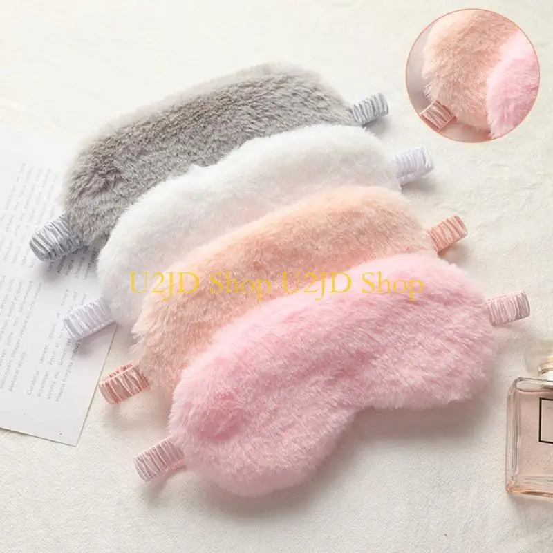 U2JD Soft Plush Nap Eye Mask Simple Color Eyeshade Cover Satin Back Anti-Fatigue Sleeping Blindfold Eyepatch