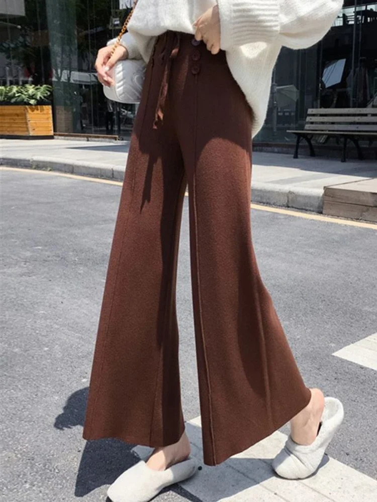 Pantaloni da donna autunnali Pantaloni a gamba larga in maglia oversize in vita elastica Pantaloni dritti coreani casual larghi larghi per le donne