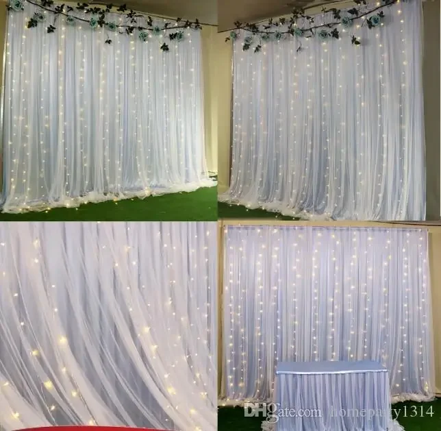 2 layers colorful wedding background curtains and led lights event party stage background silk drape decoration 3M X 3M drapes