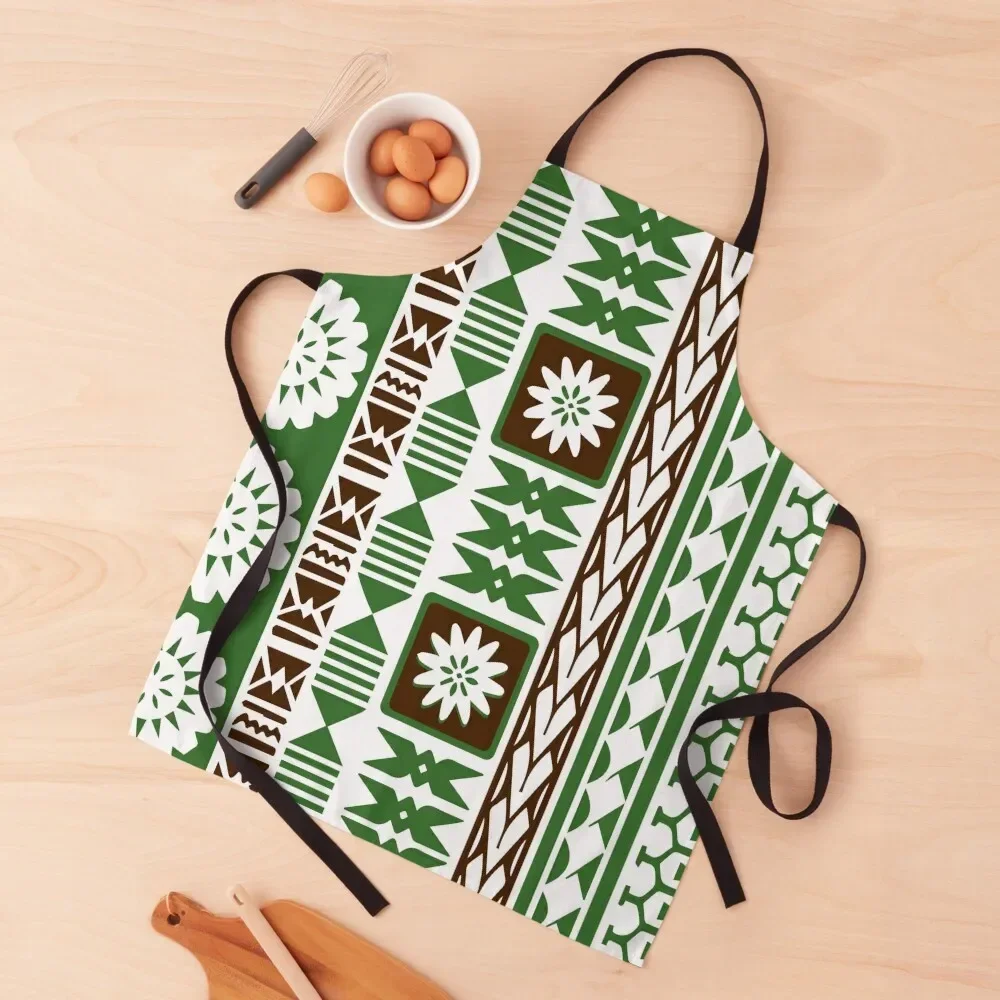 Green Fijian Tapa Cloth Design Apron For Women Kitchen Waterproof Waiter Uniforms All For Kitchen And Home Apron