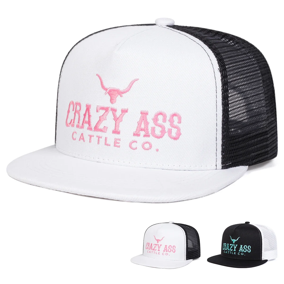 Unisex CRAZY ASS CATTLE CO Embroidery Hip-hop Net Hats Spring Summer Outdoor Adjustable Casual Baseball Caps Sunscreen Hat Cap