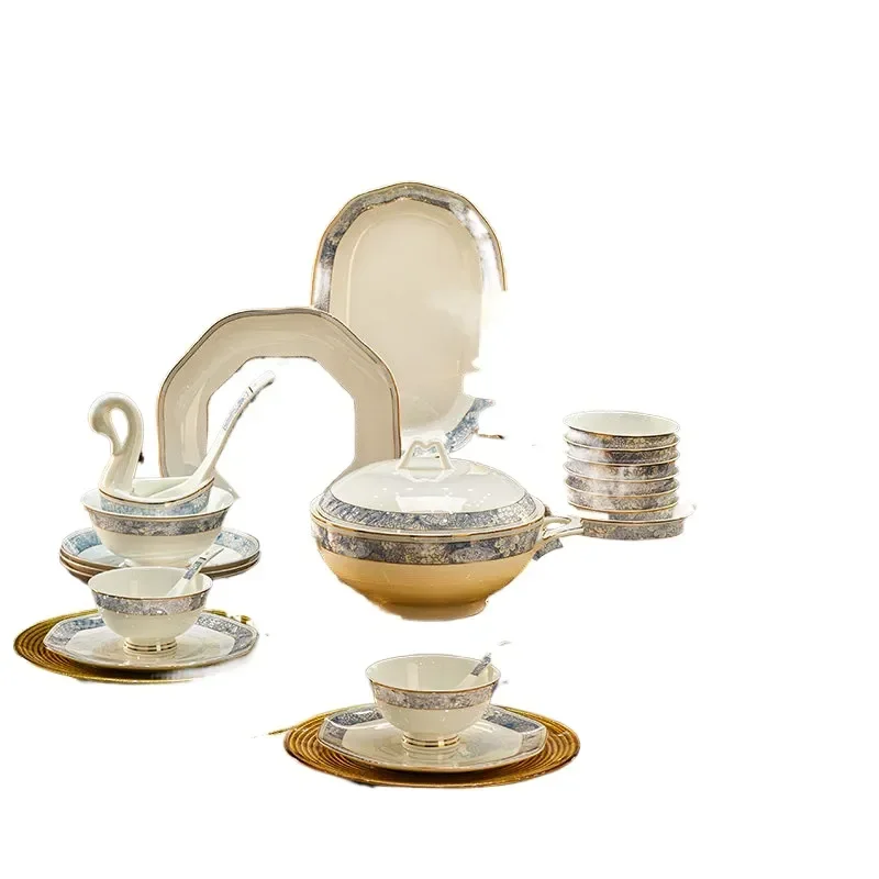 dishes set household light luxury high-end bone  tableware set ceramic housewarming