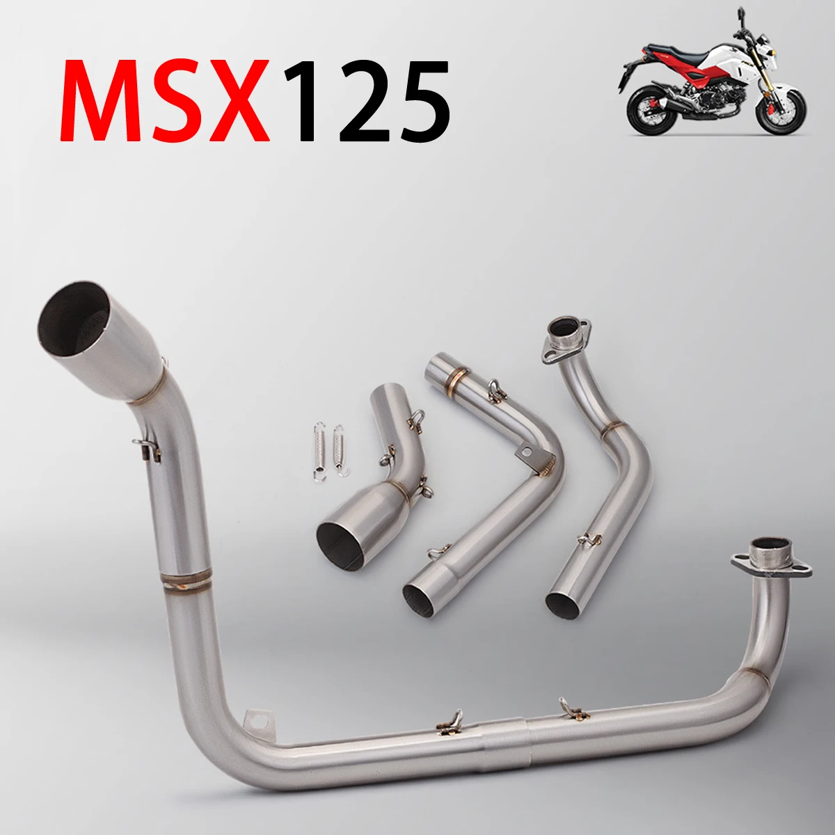 Stainless Steel 3 Section Under Seat Exhaust Header Pipe For Honda MSX125 Grom Horizontal Engine Mini Bike Modified Replacement