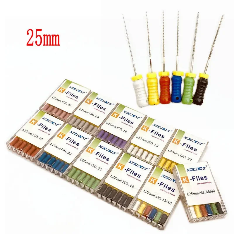 21mm/25mm/31mm 6 unids/pack K limas instrumentos de endodoncia Dental de acero inoxidable limas de conducto radicular Dental herramientas de