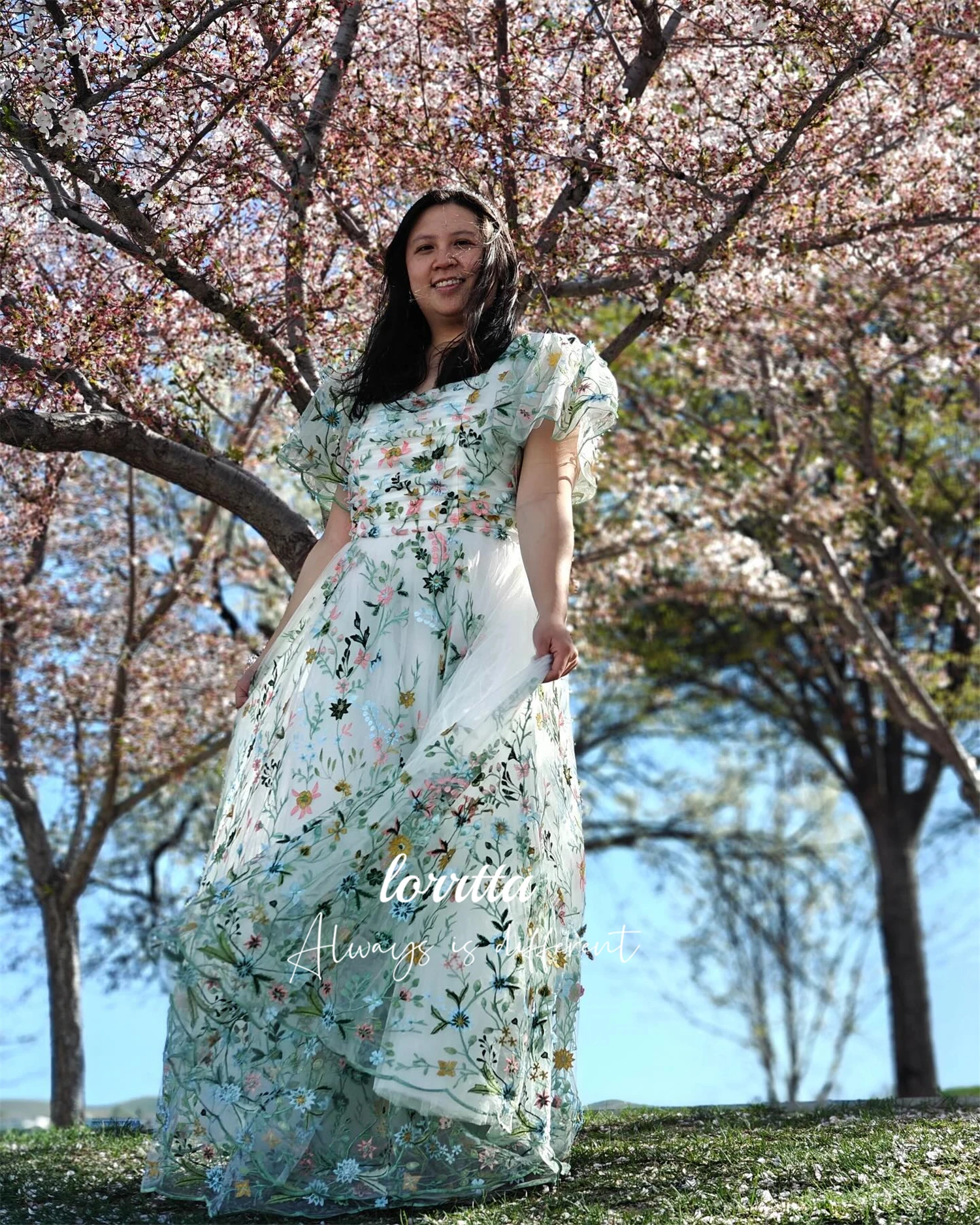 Lorrtta-Robe de mariée en tissu floral brodé à manches bouffantes, ligne A, robes d'occasion formelles, robe de soirée de luxe élégante