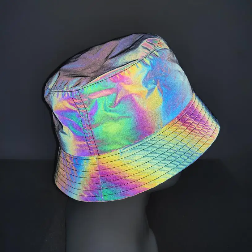 Rainbow color reflective fisherman's hat night light sunshade hat hip hop night fishing hat Fashion performance hat