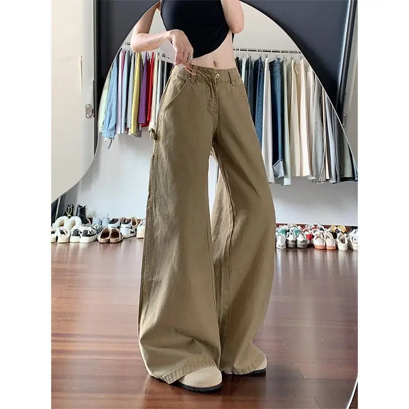 

Khaki wide-leg pants, comfortable new style for women2025Young men's denim floor-length pants with a drapey feel, suitable for w