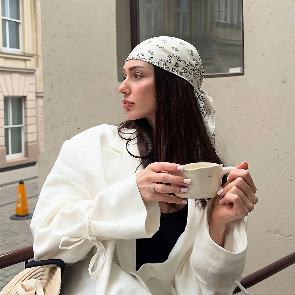 70cm Luxuriöses Bedrucktes Seidentuch für Damen, Haarband, Strandtuch, Hijab, Kopftuch, Bandana, Foulard – Detail 4