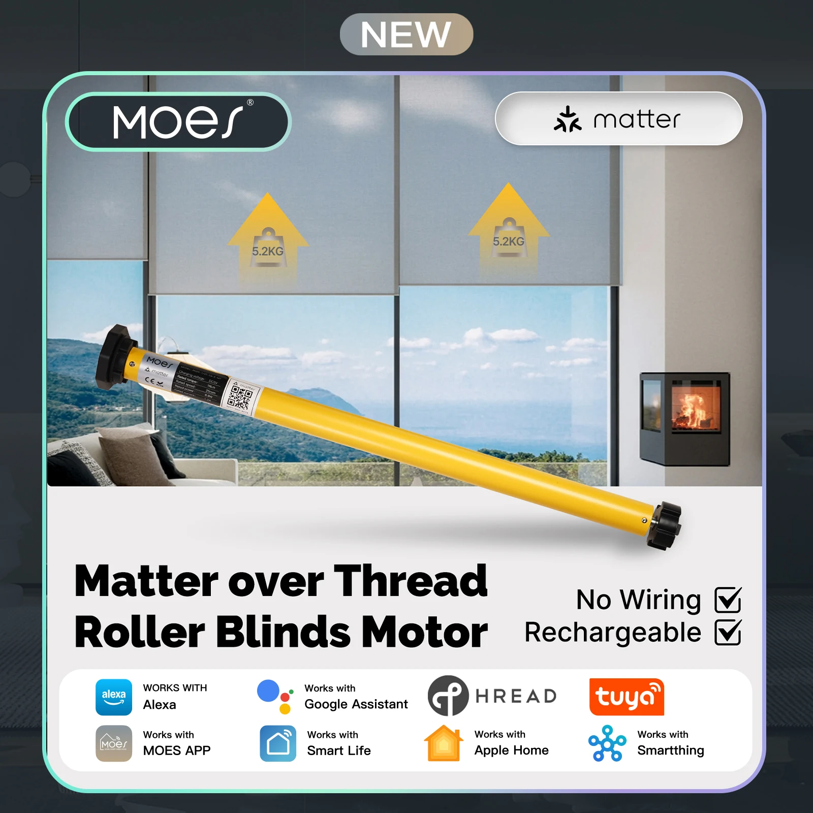 

MOES Smart Roller Blind Motor Tuya Matter Thread, Works with 38mm Tube Shutter, Alexa Google Home Apple HomeKit Automation