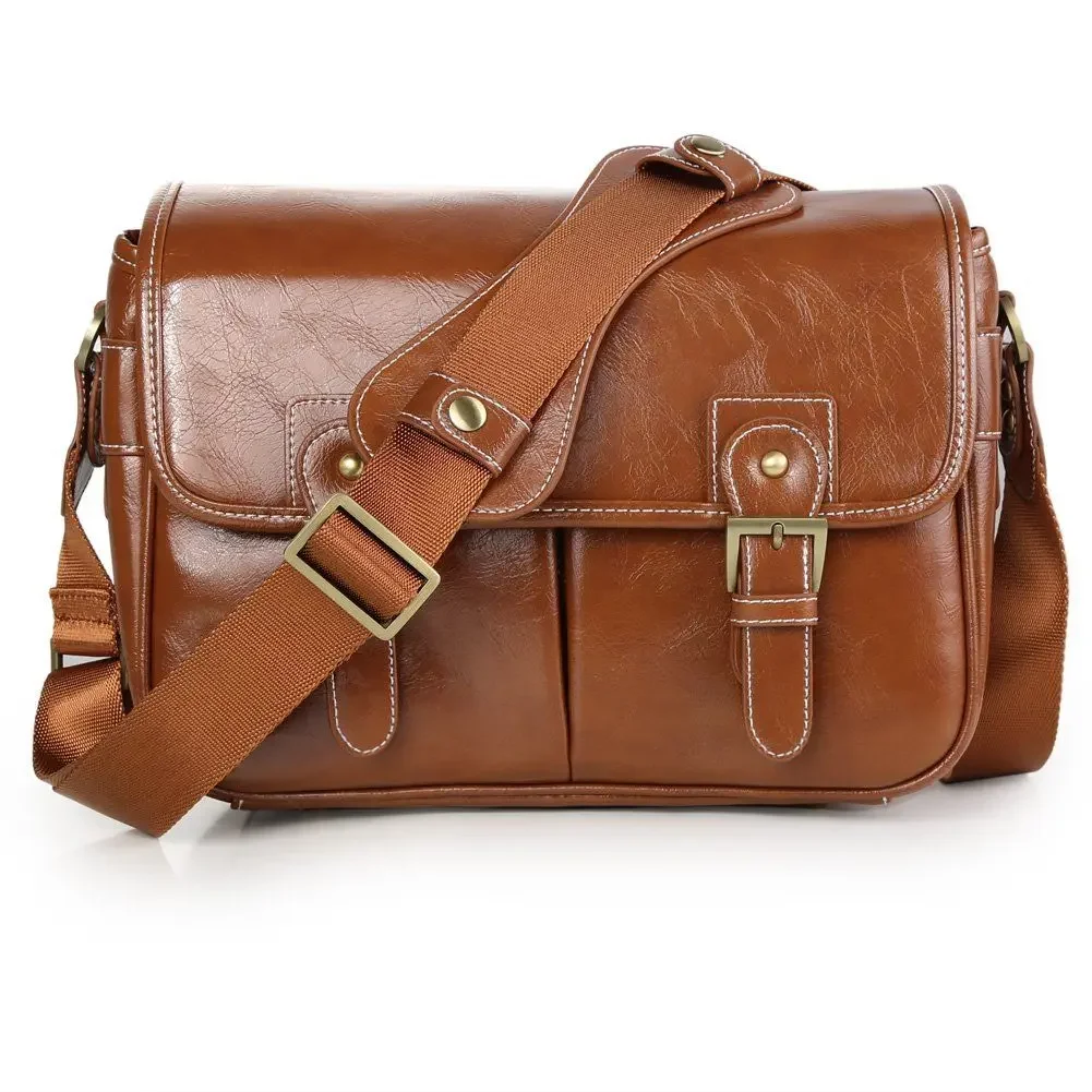 photo bags for camera Retro Pu Leather Waterproof DSLR SLR Camera Bag DV Shoulder Case camera lens case