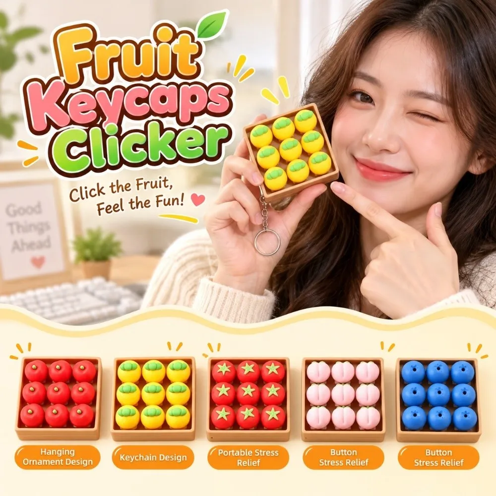 NineGrid Fruit Keycaps Clicker 3D Printed Bag Pendants Press Button Keychain PLA Material Simulation Keyboard Pendants Backpack