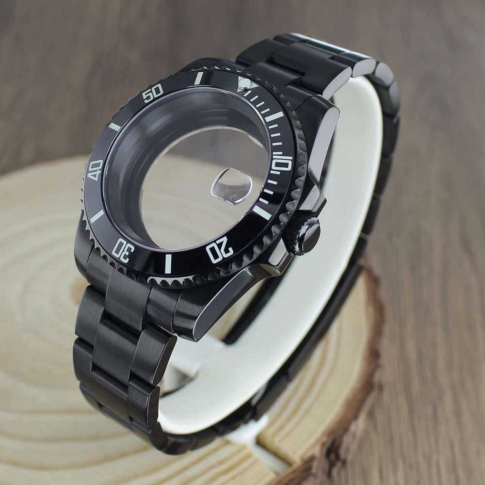 120 clicks Bezel 40mm NH35 Accessories Watch Case bands Sapphire for NH35 NH36 NH34 8215 Eta 2824 PT5000 Black SUB Ceramic bezel