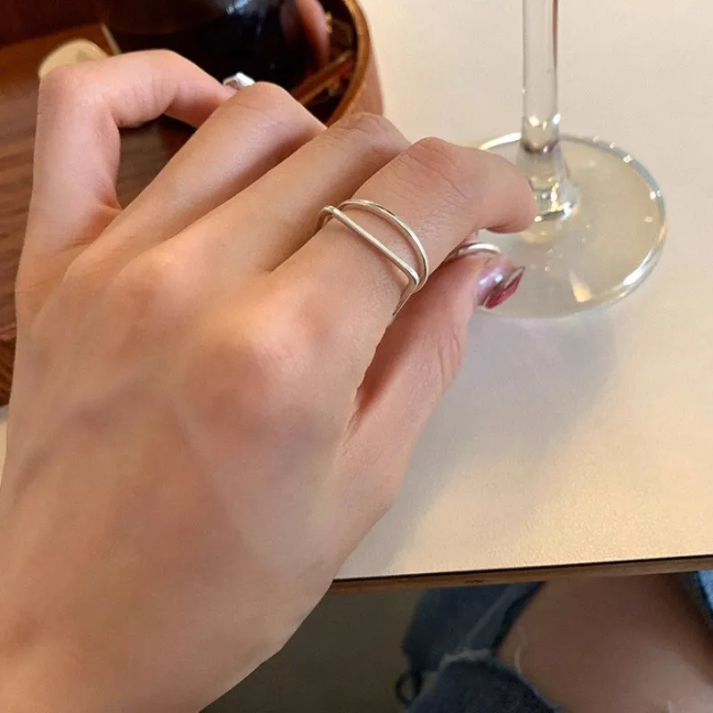 PANJBJ 925 Sterling Silber Perle Unregelmäßigen Ring für Frauen Shell Überlappende Hohl Süße Design Schmuck Geschenk Dropshipping – Detail 13
