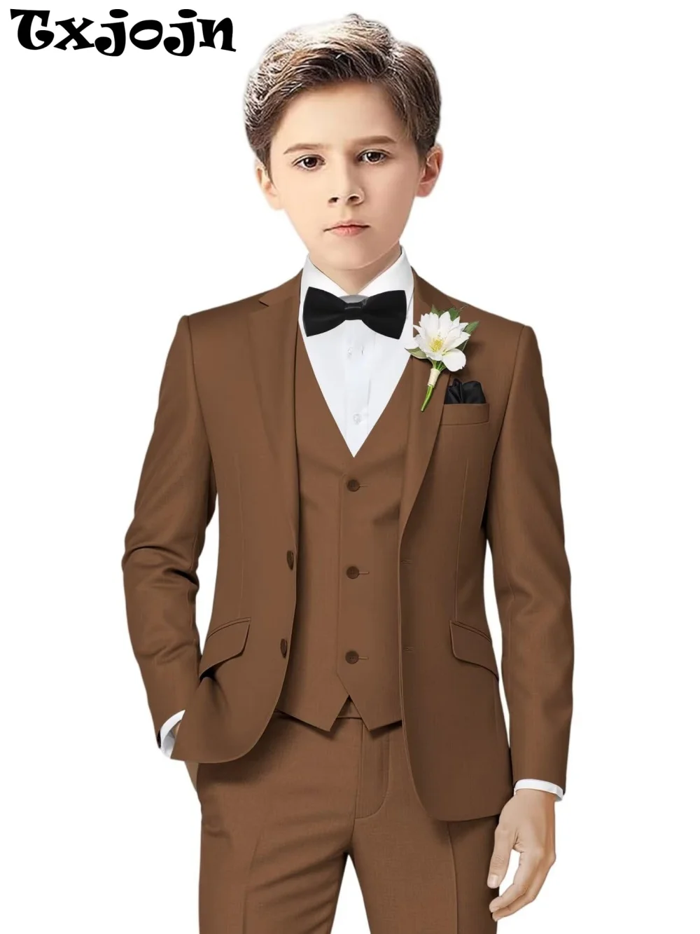 

Notched Lapel Kids Tuxedo 3 Pieces Stage Performance Wear Classic Elegant Long Sleeve Boys Suit Set Wedding Ring Bearer Outfit