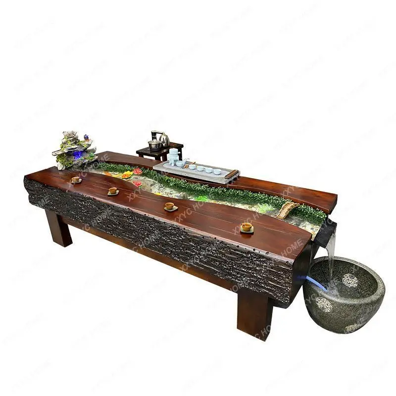 Table-Chair Set Solid Wood New Chinese Style Tea Table Living Room Zen Water Fish Farming Tea Table