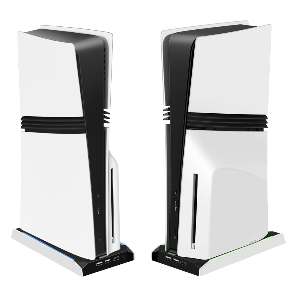 

Подставка для консолей PS5 Slim/PS5 Pro с RGB-подсветкой, 3 портами USB 2.0 и 3-скоростным охлаждающим вентилятором, вертикальная станция-держатель