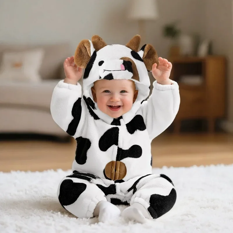 Newborn Baby Cow Romper Hooded Bodysuit Animal Costume Jumpsuit Onesie New Born Baby Items Newborn Boy Clothes