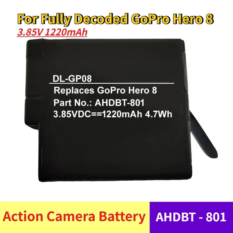 بطارية كاميرا الحركة 3.85 فولت 1220 مللي أمبير في الساعة AHDBT - 801 لكاميرا GoPro Hero 8 المفككة بالكامل #1