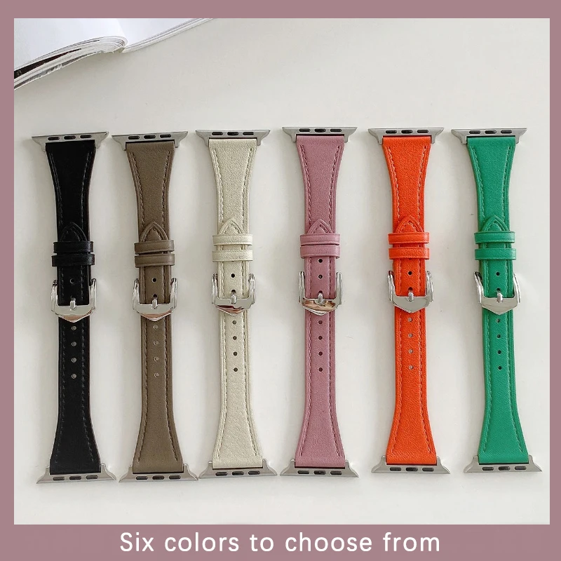 Slim Real Leather Band For Apple Watch 9 8 7 41/45mm cowhide Girl Strap 40mm 44mm 38/42mm 49 Bracelet For iWatch Series SE 6 5 4