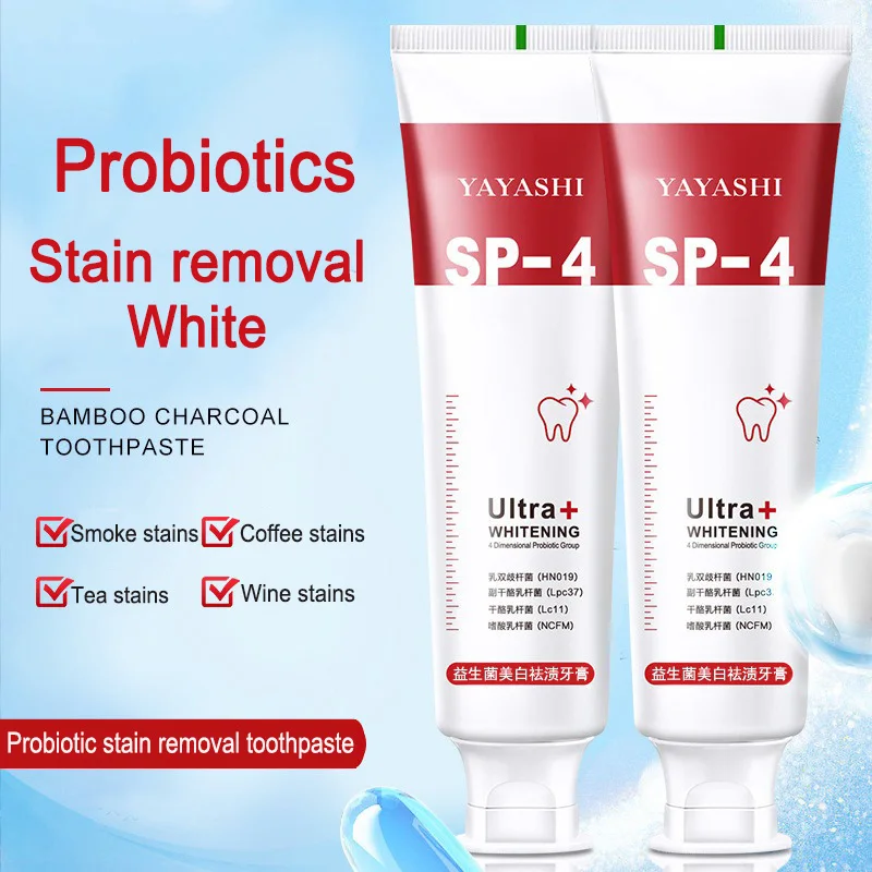 SP4 Probióticos Whitening Creme dental, Remoção de manchas, mau hálito, Cálculo dental e fumaça manchas Remoção