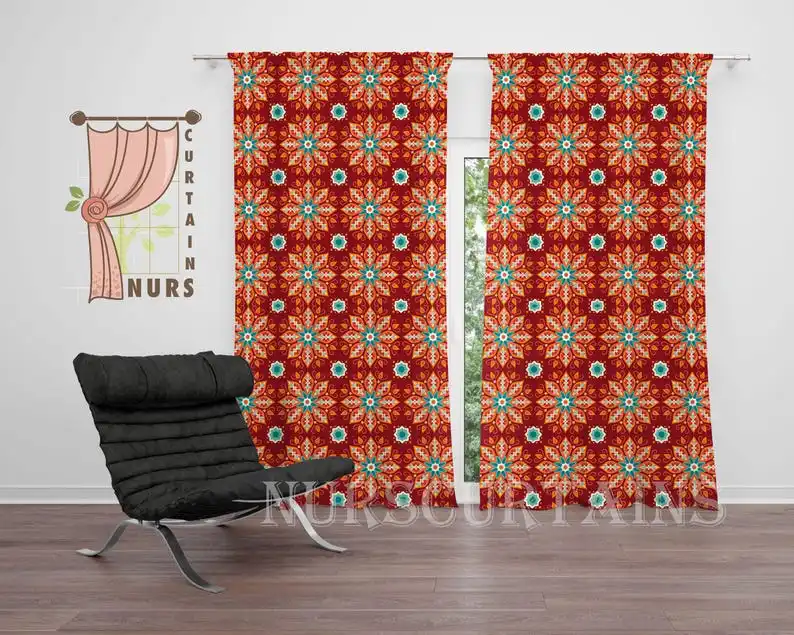 Floral Blackout Curtain: Ethnic Flower Motif, Living Room Decor