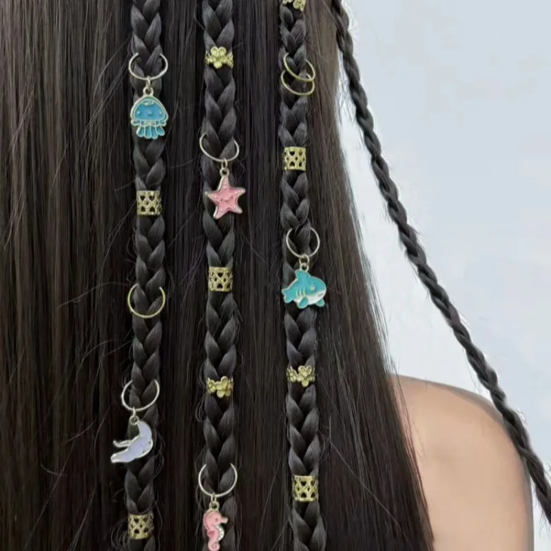 

45 Pieces Jellyfish Starfish Seahorse Pendant Hair Rings Alloy Dreadlock Braid Accessories For DIY Strong Grip Non Slip