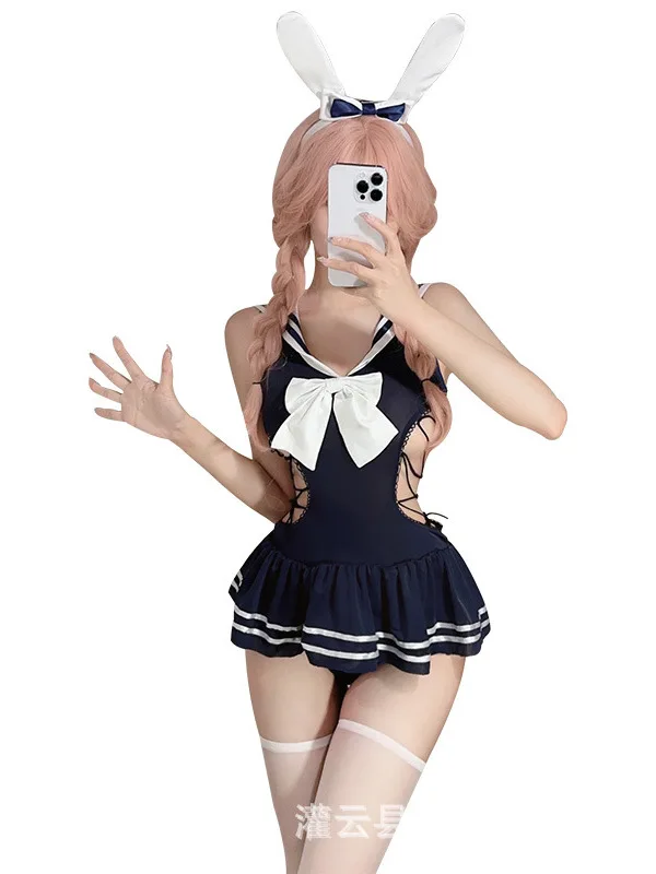 Sexy College Anime Meisje Bandage Uit Één Stuk Broek Rok Dead Pool Mode Dames Matroos Kraag Schede Lichte Strech Bodysuits 85l