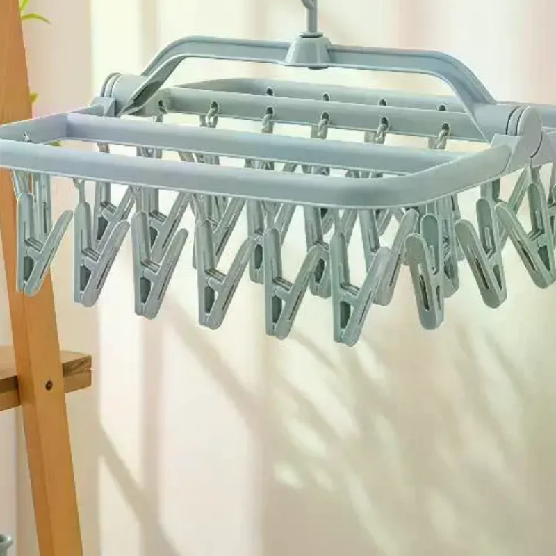 Foldable Laundry Drying Rack 32 Clips 360 Rotating Hook Lightweight Portable for Dorm Home Travel Small Garments Drying