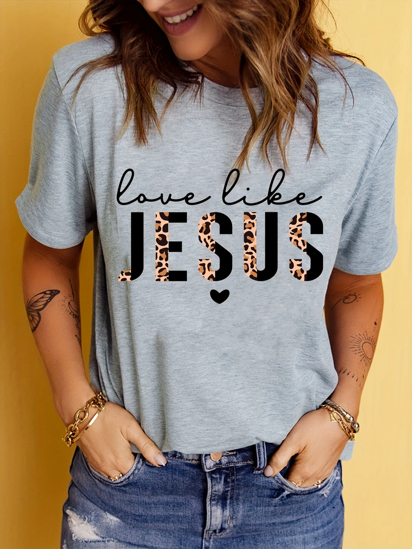 Sommer-Damenmode ist wie Jesus Love, bedruckt, lässig, sportlich, bequem, kurzärmelig, T-Shirt