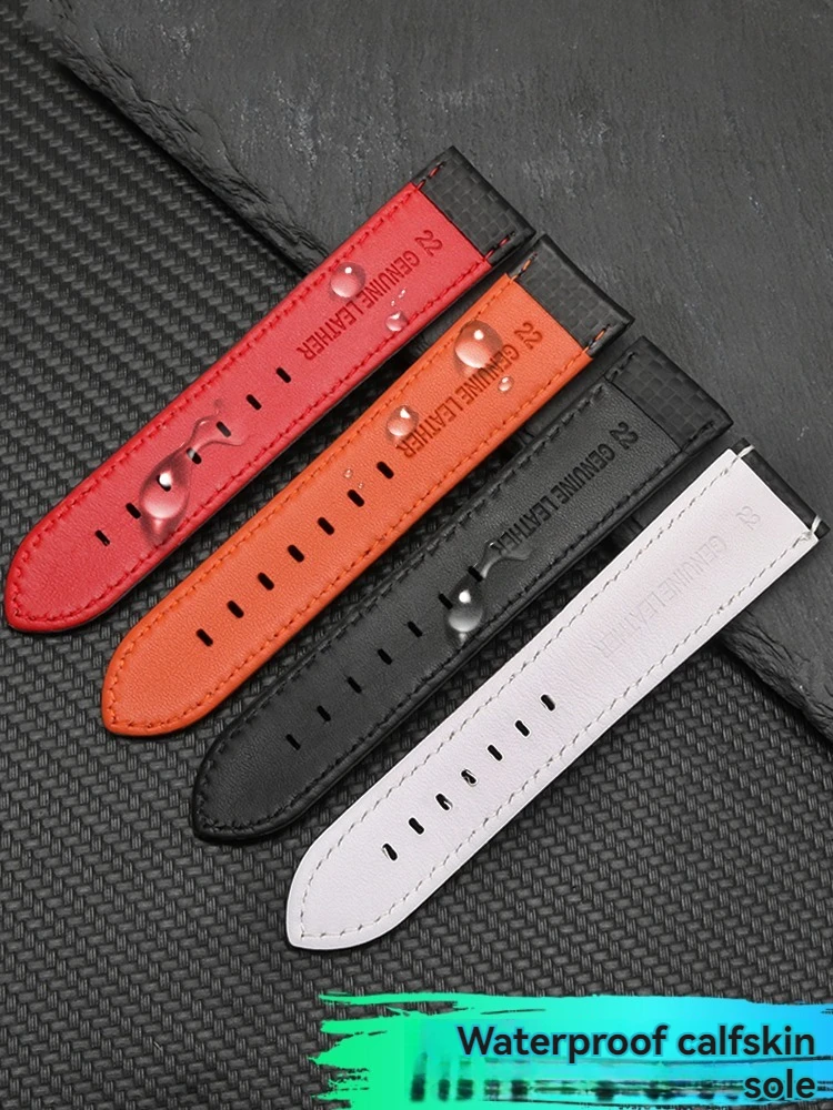 Genuine leather bracelet Carbon Fiber Pattern Watchband 20mm Black Red Orange stitching watchband 22mm Quick release watch strap