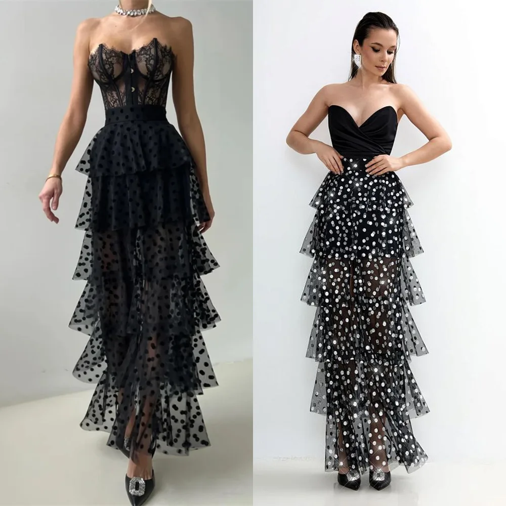 

Women’s High Waist Mesh Skirt 2025 Spring Summer Fashion Polka Dot Layered Cake Skirt Long Elegant Sheer Skirt Party Outfit